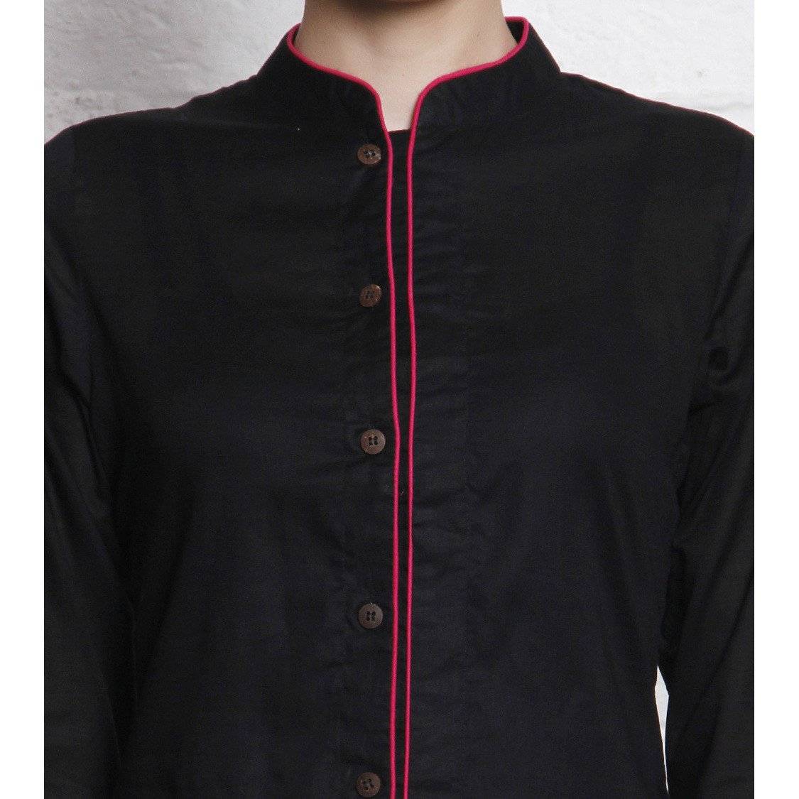 Black Embroidered Cotton Cambric Shirt
