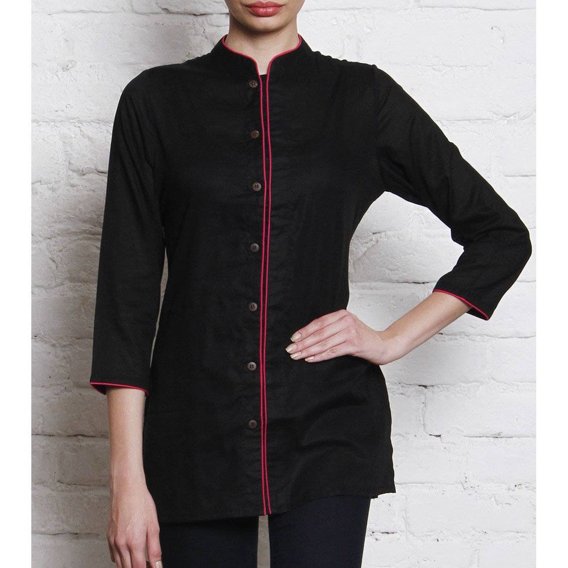 Black Embroidered Cotton Cambric Shirt