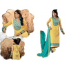 Yellow Net Santoon Chiffon Semi Stitch Salwar Kameez/Suits Dress