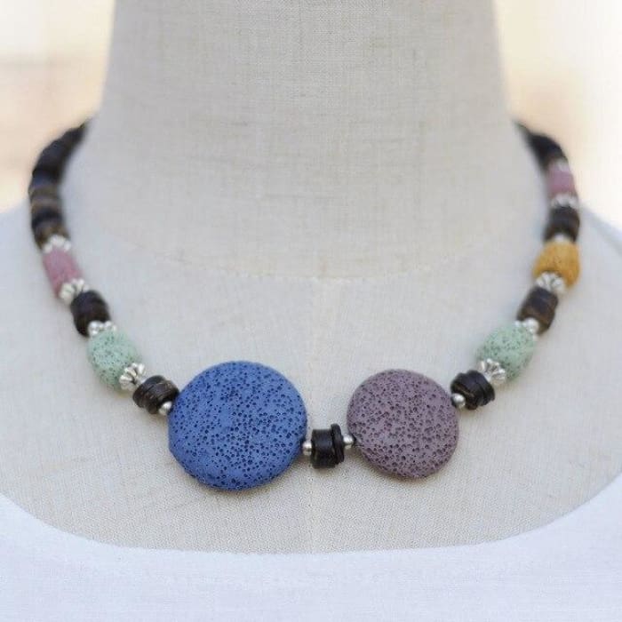 Blue and Byzantium Purple Lava Stone Essential Oils Necklace