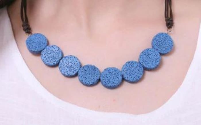 Blue Tablet Beads Lava Stone Essential Oils Necklace