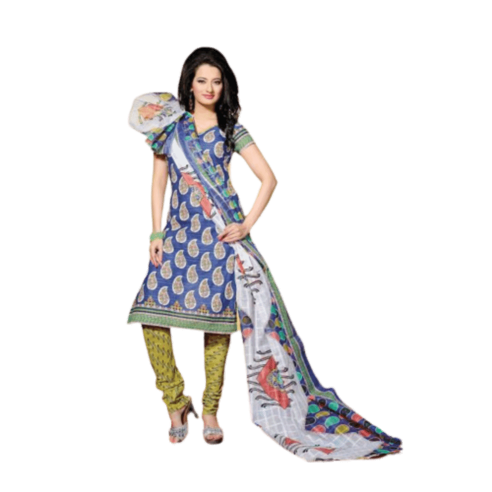 Light Blue Cotton Printed Salwar Kameez Dress Material
