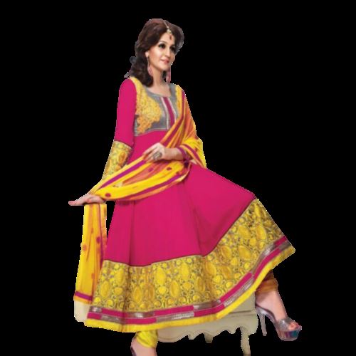 Maroon & Yellow Georgette Bollywood Pakistani Indian Designer Anarkali Salwar Ka