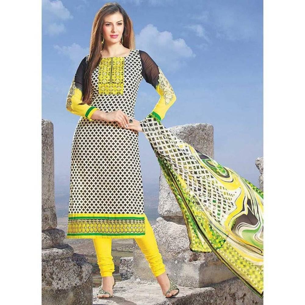 Bollywood Pakistani Indian Anarkali Salwar Kameez Yellow Printed Cotton Churidar