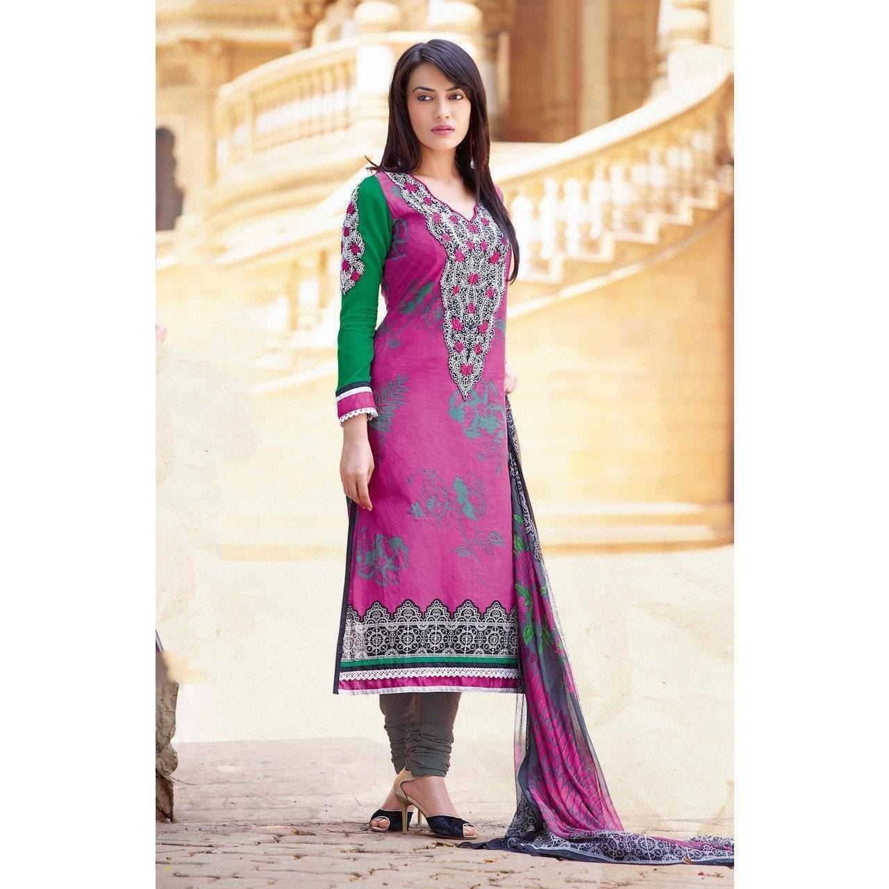 Dashing Deep Pink Color Printed Unstitched Casualwear Salwar Suit Cotton Shirt F