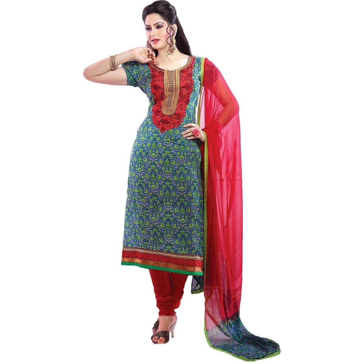 Red Cotton Floral Print Bollywood Pakistani Indian Designer Anarkali Salwar Kameez Churidar Suit Party Wear