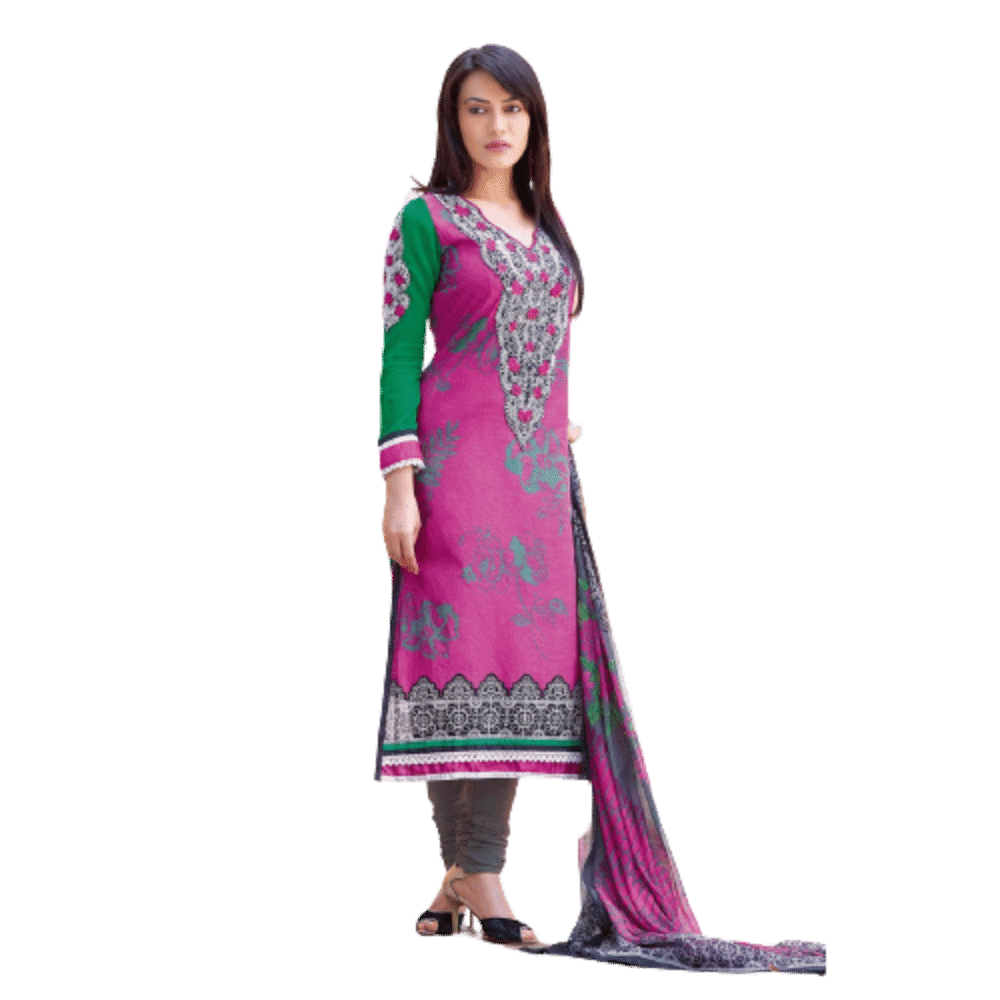 Dashing Deep Pink Color Printed Unstitched Casualwear Salwar Suit Cotton Shirt Fabric With Resham