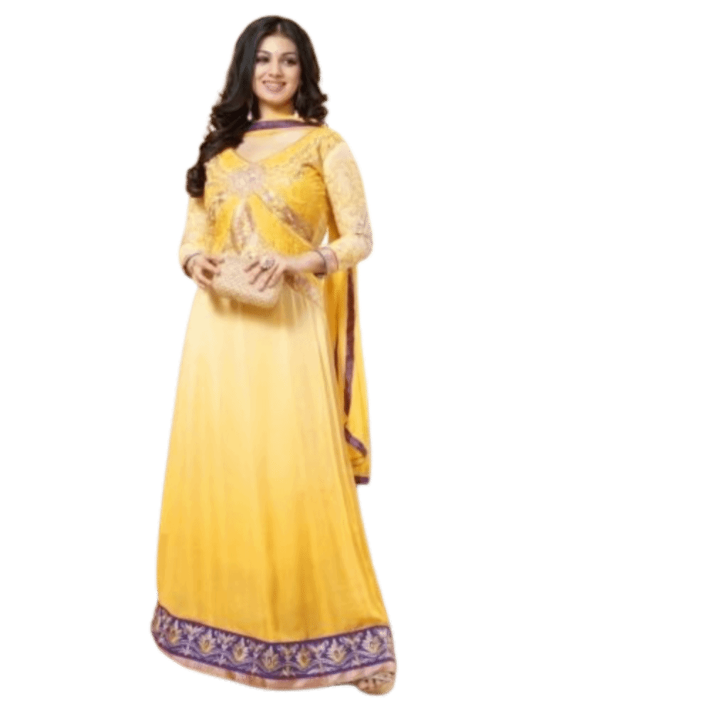 Georgette Embroidered Shaded Yellow Long Anarkali Suit - 15008