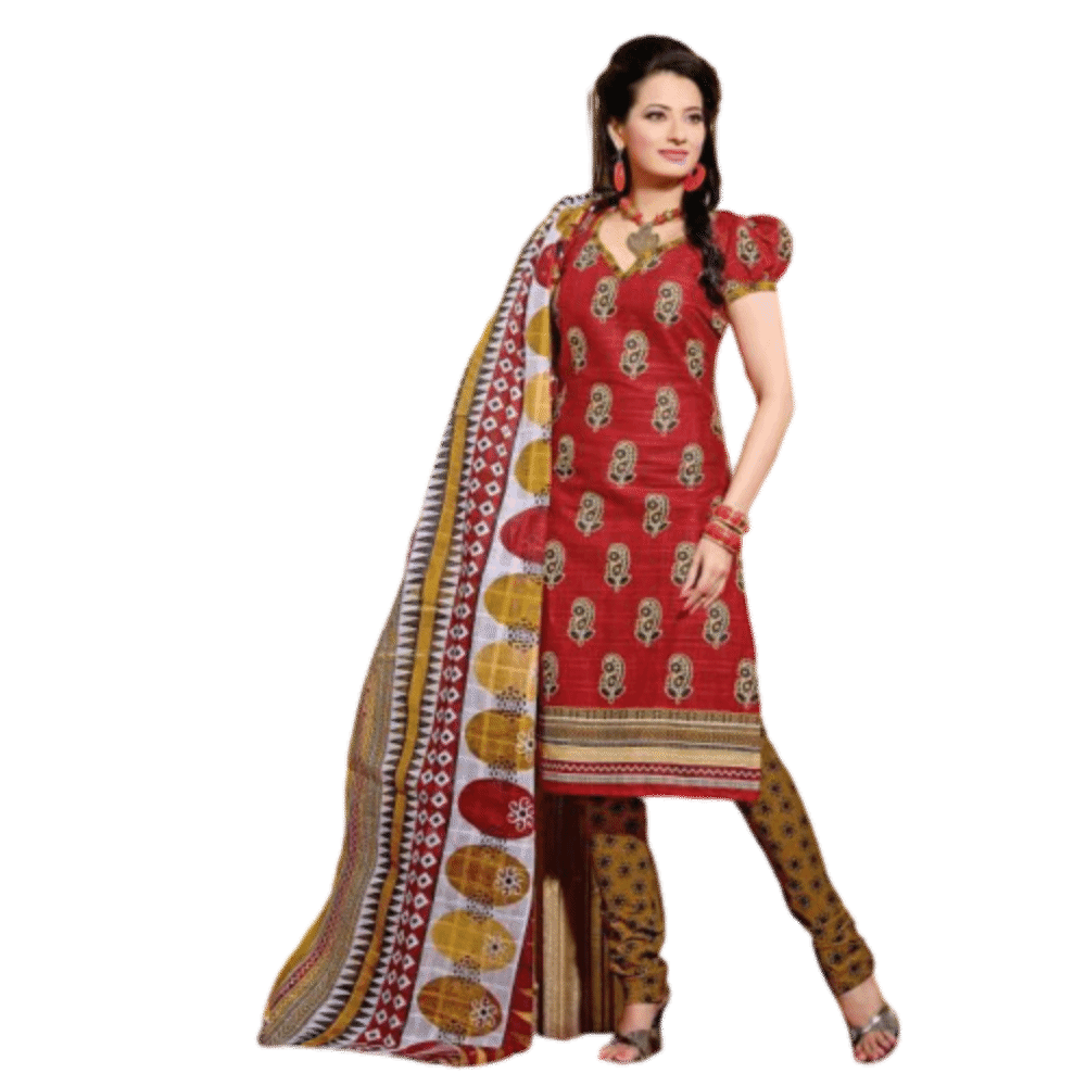 Orange and Yellow Cotton Printed Salwar Kameez Dress Material