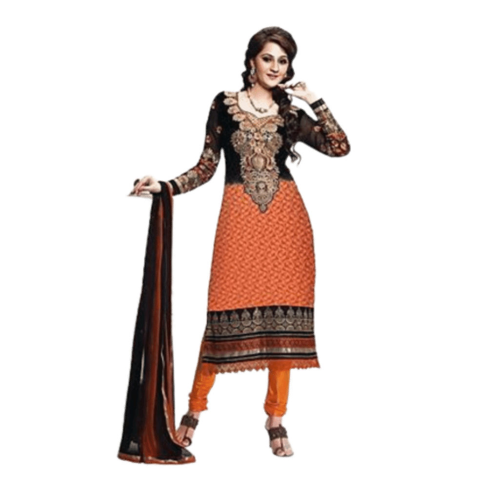 Orange & Black Bollywood Pakistani Indian Designer Anarkali Salwar Kameez Churidar Suit Party Wear
