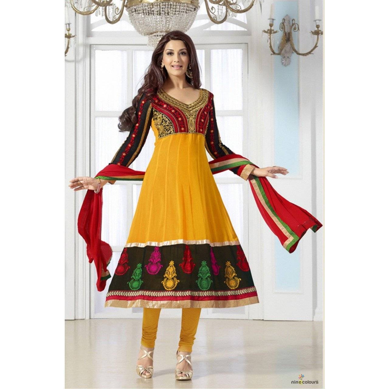 Sonali Bendre - Bollywood Georgette Suit in Yellow and Black Colour 31025