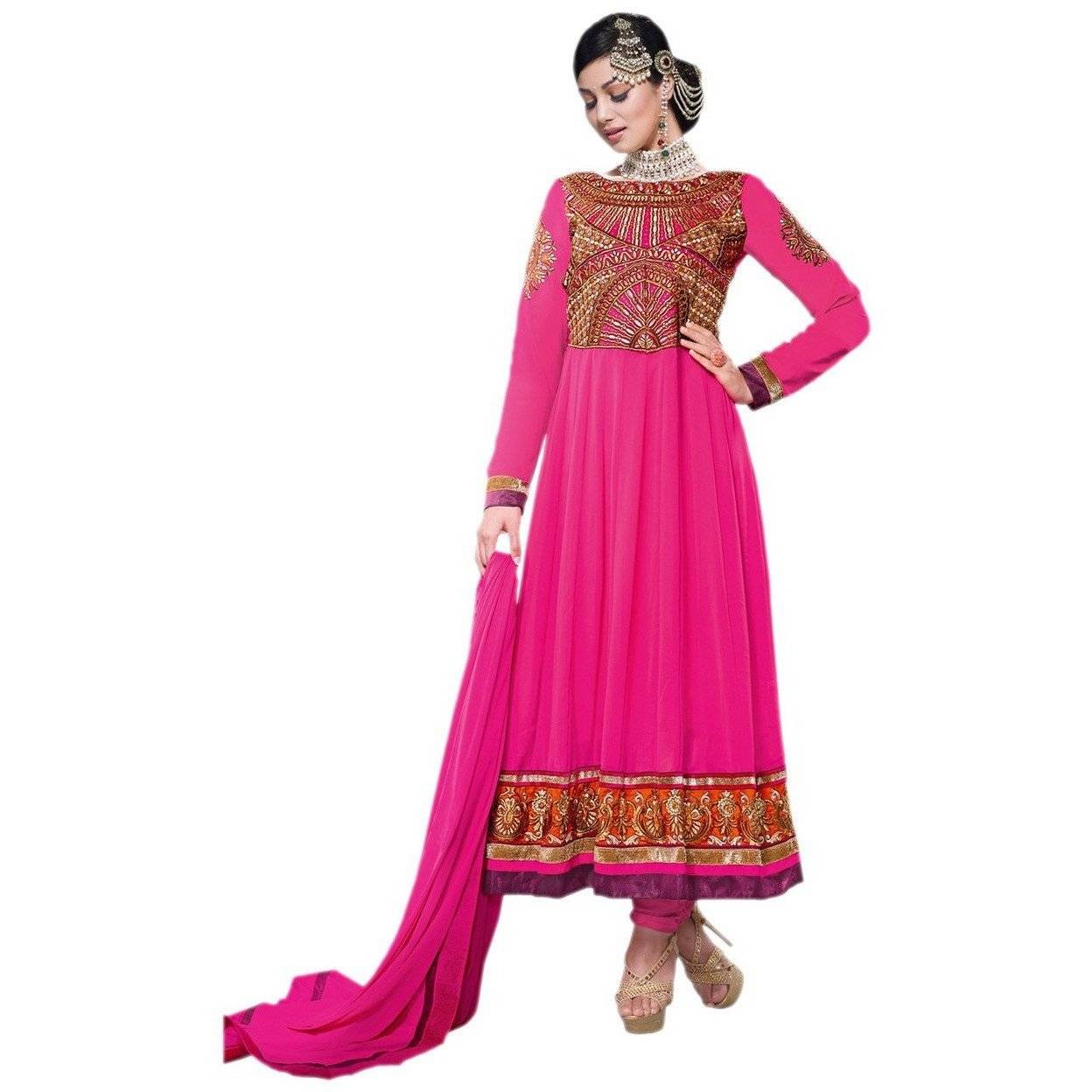 Pink Georgette Semi Stitch Salwar Suits Dress Material -  Sreya702