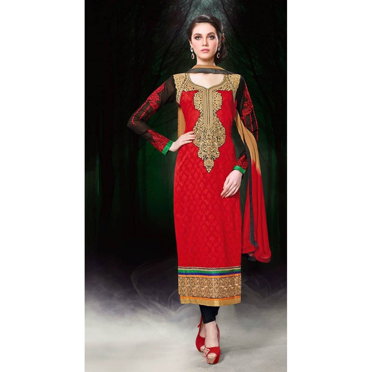 Maroon Chanderi Cotton Salwar Kameez Dress Materials