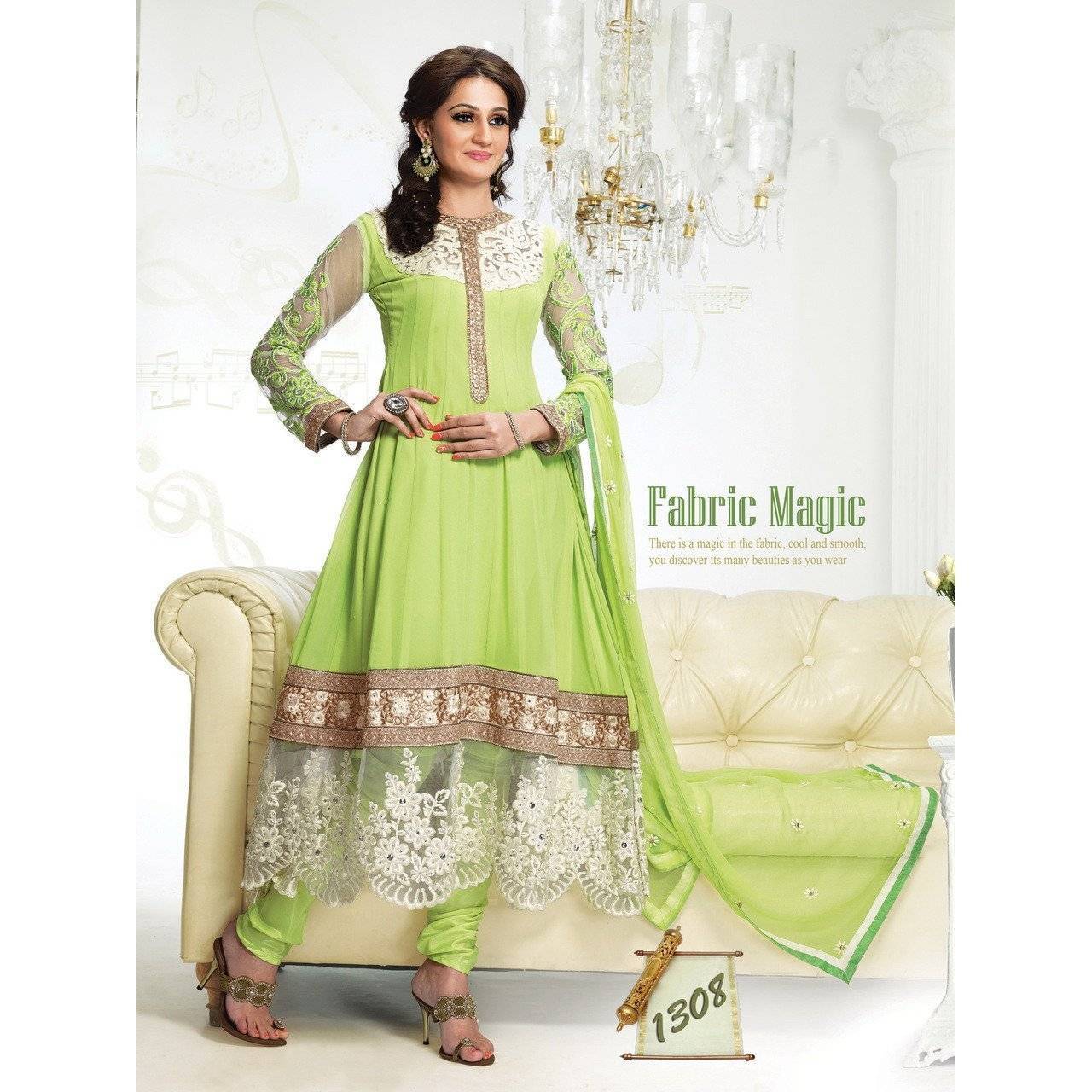 Green Georgette Bollywood Pakistani Indian Designer Anarkali Salwar Kameez Churidar Suit Party Wear