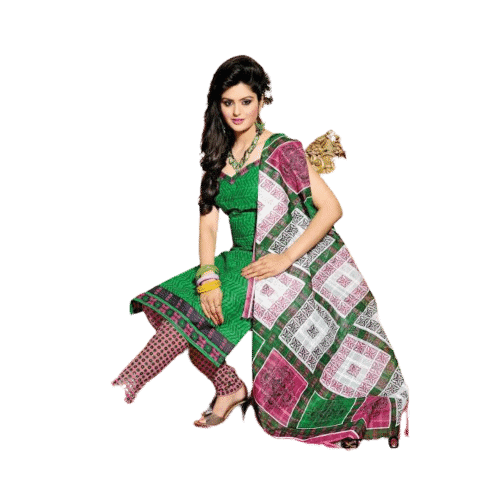 Green and Light Pink Cotton Printed Salwar Kameez Dress Material